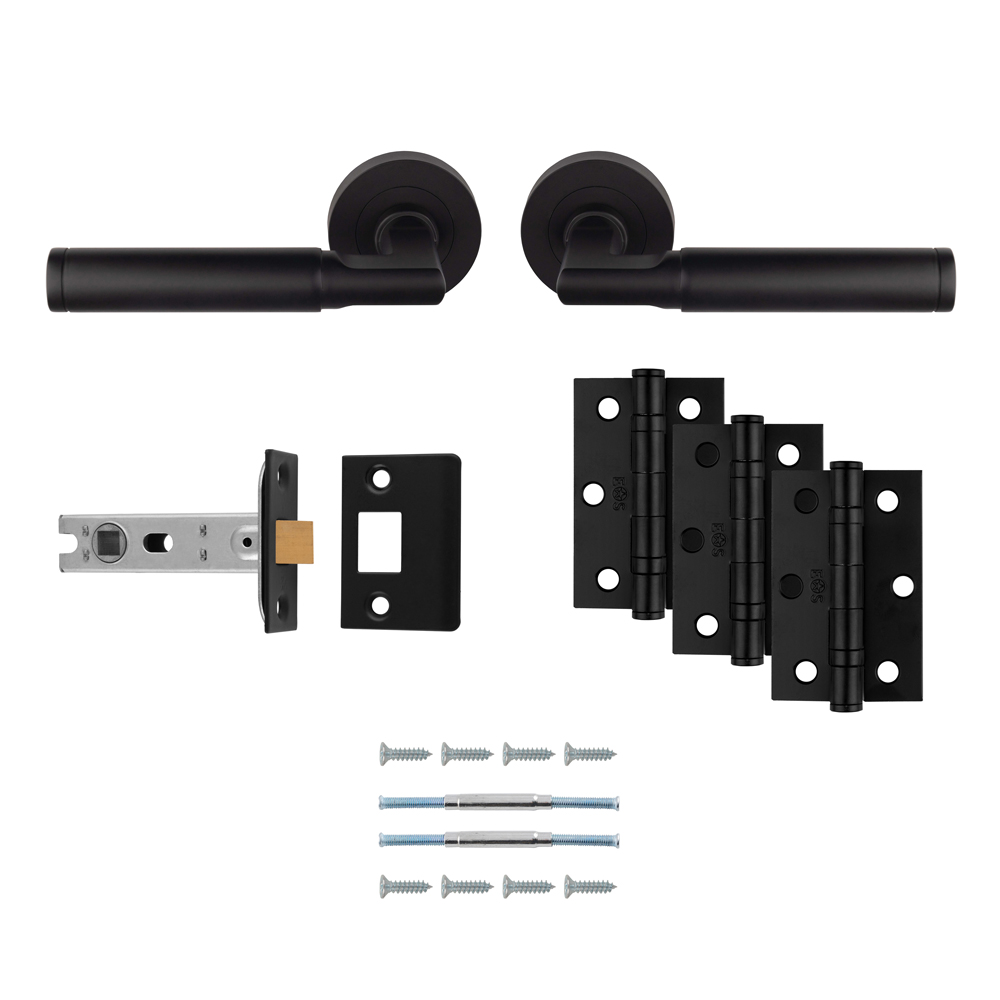 Belas Lever Handle On Round Rose Matt Black - Door Kit