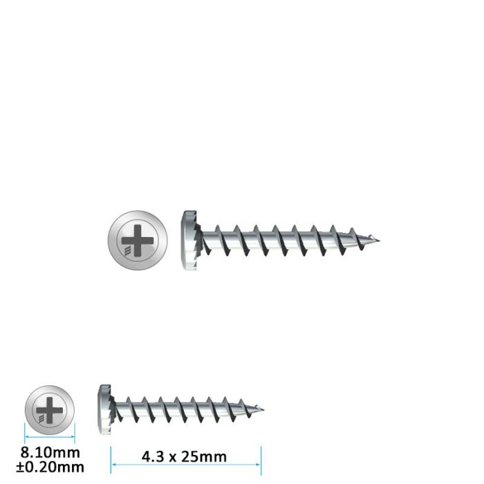 UPVC Friction Hinge Screw 4.3 x 25 Gimlet Point BZP Bag of 100