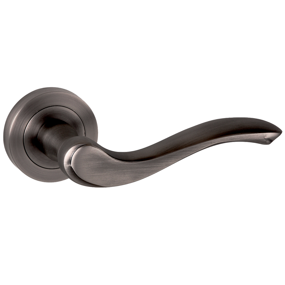 Old English Warwick Lever Handles Round Rose Matt Gun Metal