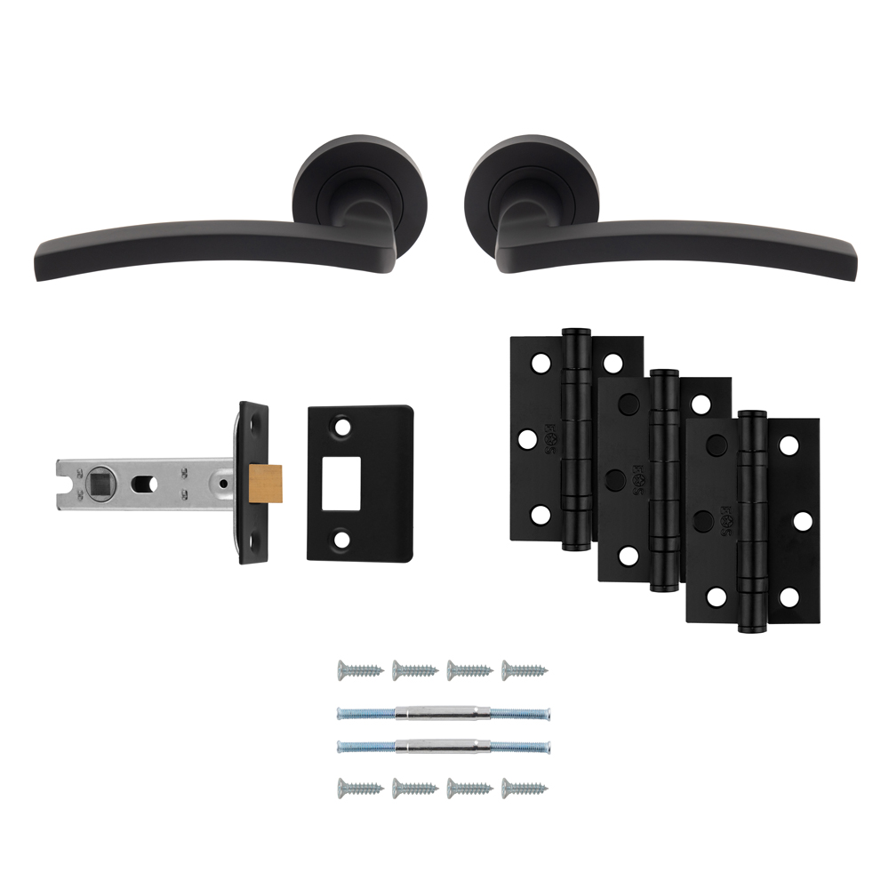 Tavira Lever Handle On Round Rose Matt Black - Door Kit
