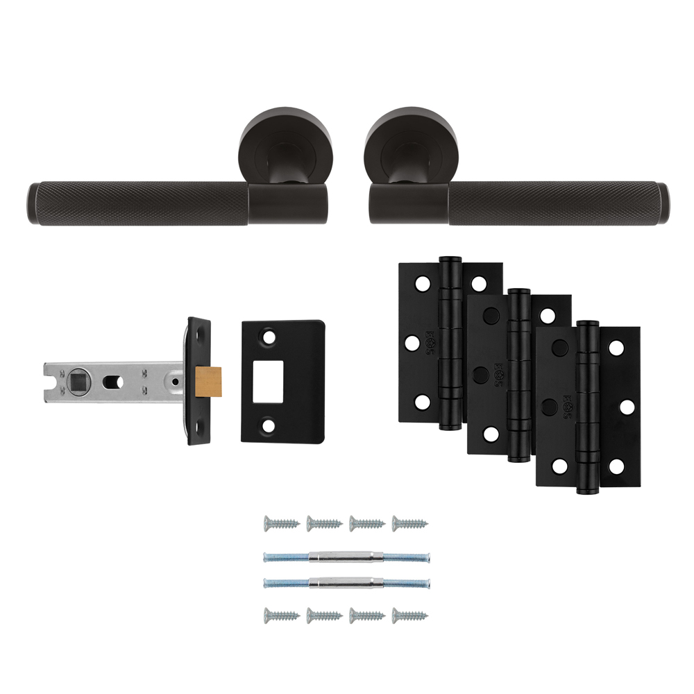 Lagos Lever Handle On Round Rose Matt Black - Door Kit