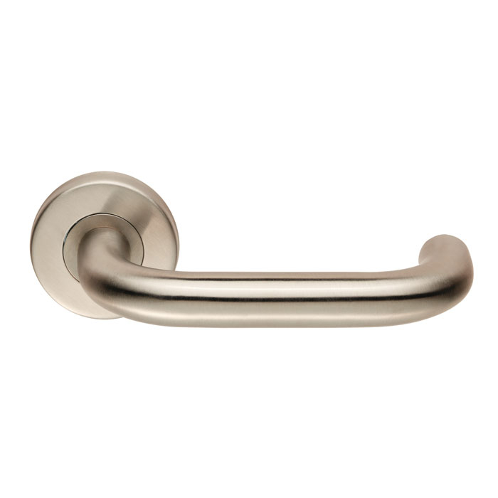 Safety Round Bar Return to Door Lever Handle on Rose Stainless Steel 201